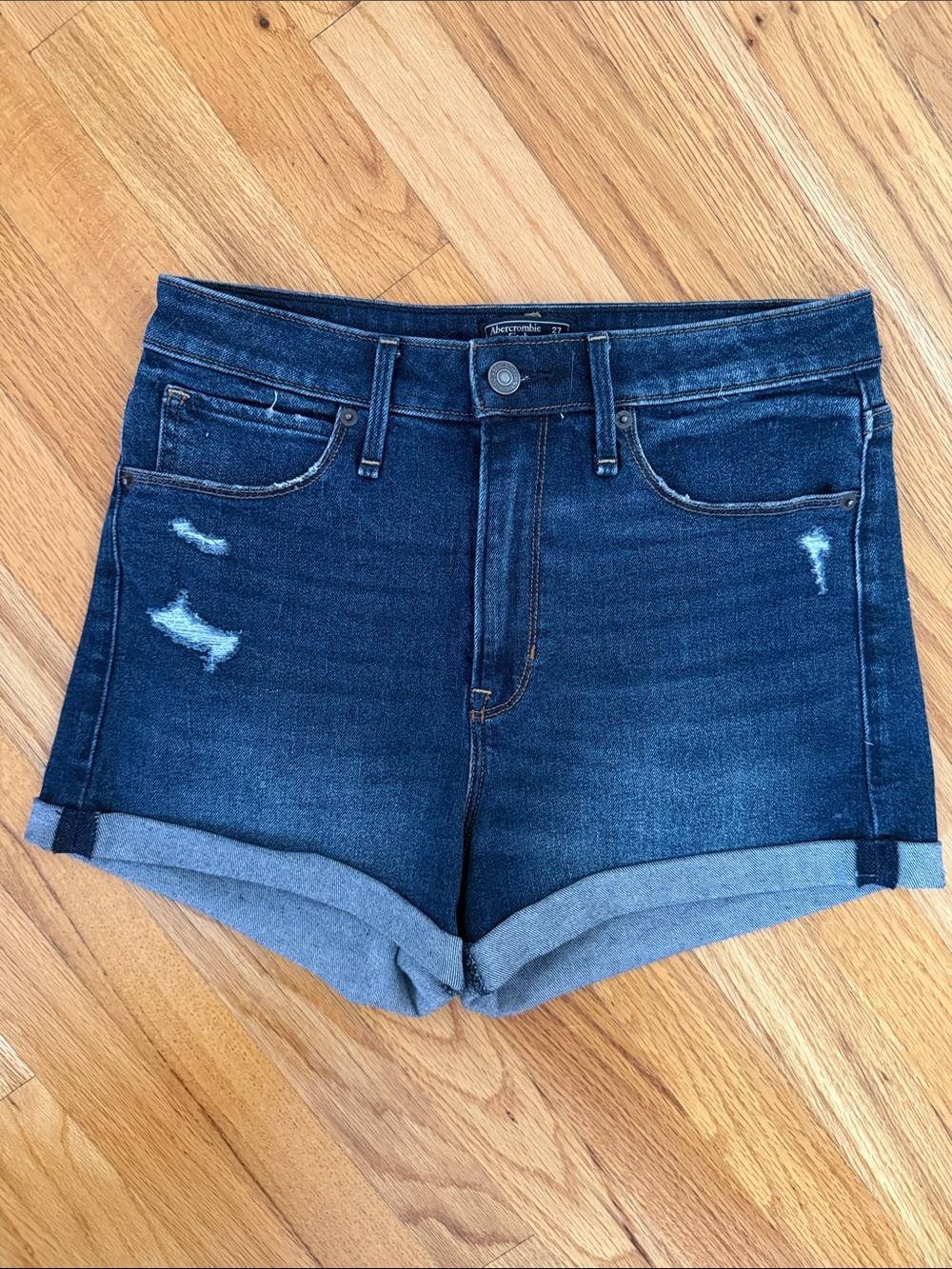 Abercrombie & Fitch Dark Blue Rolled Cuff Denim Shorts